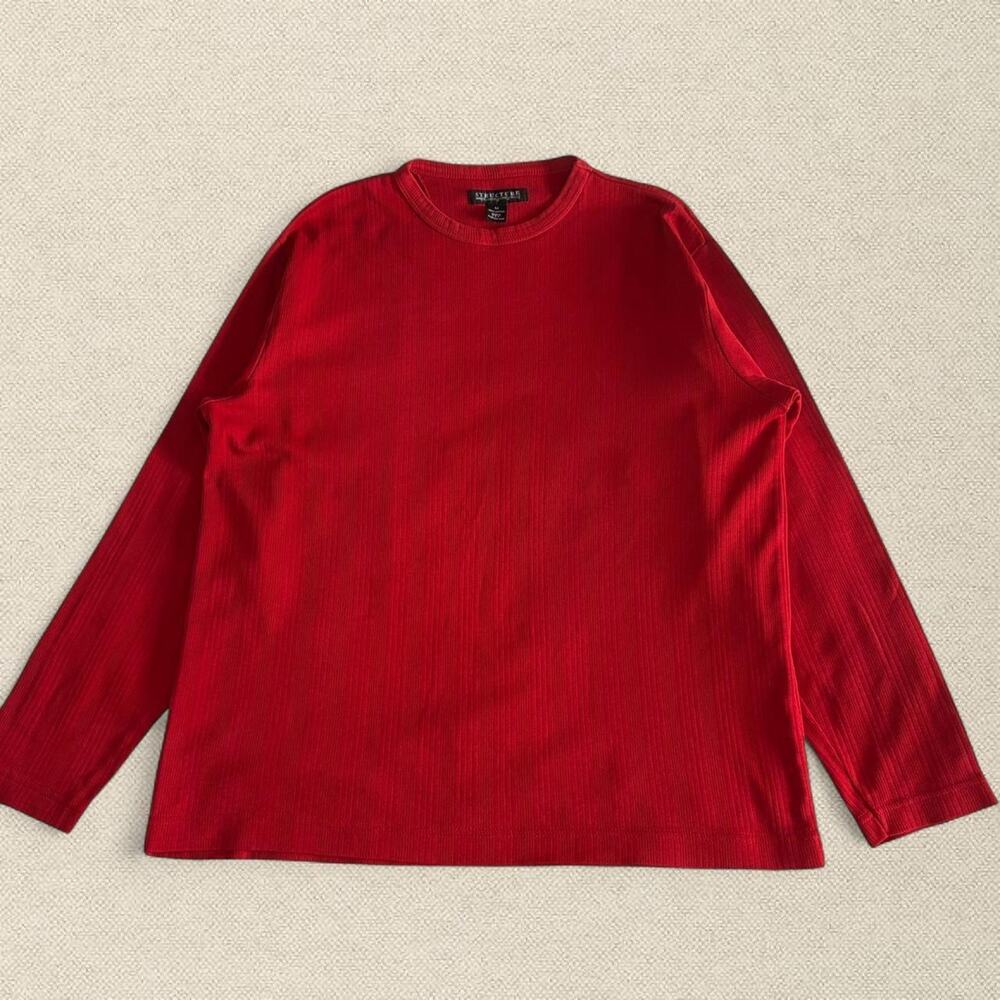 90s 100% Cotton Sweater Ribbed Red sz M Structure